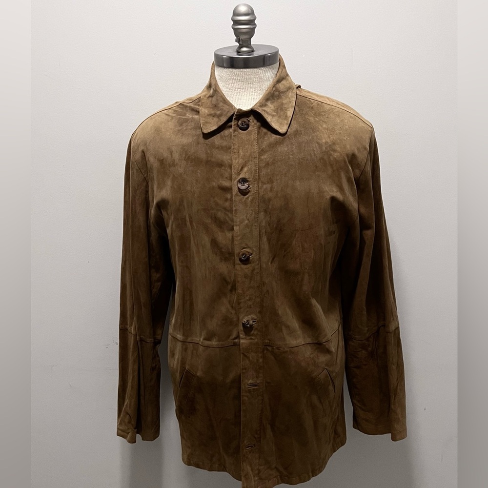Rizal tan Suede Button-Front Shirt Jacket size large 52 not lined